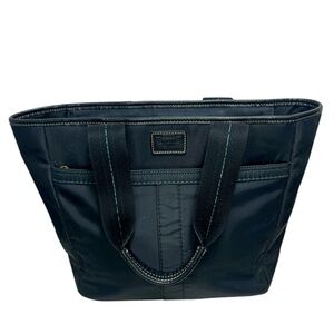 Coach Hampton Zip Tote Bag F10695 Black Nylon Turquoise Trim